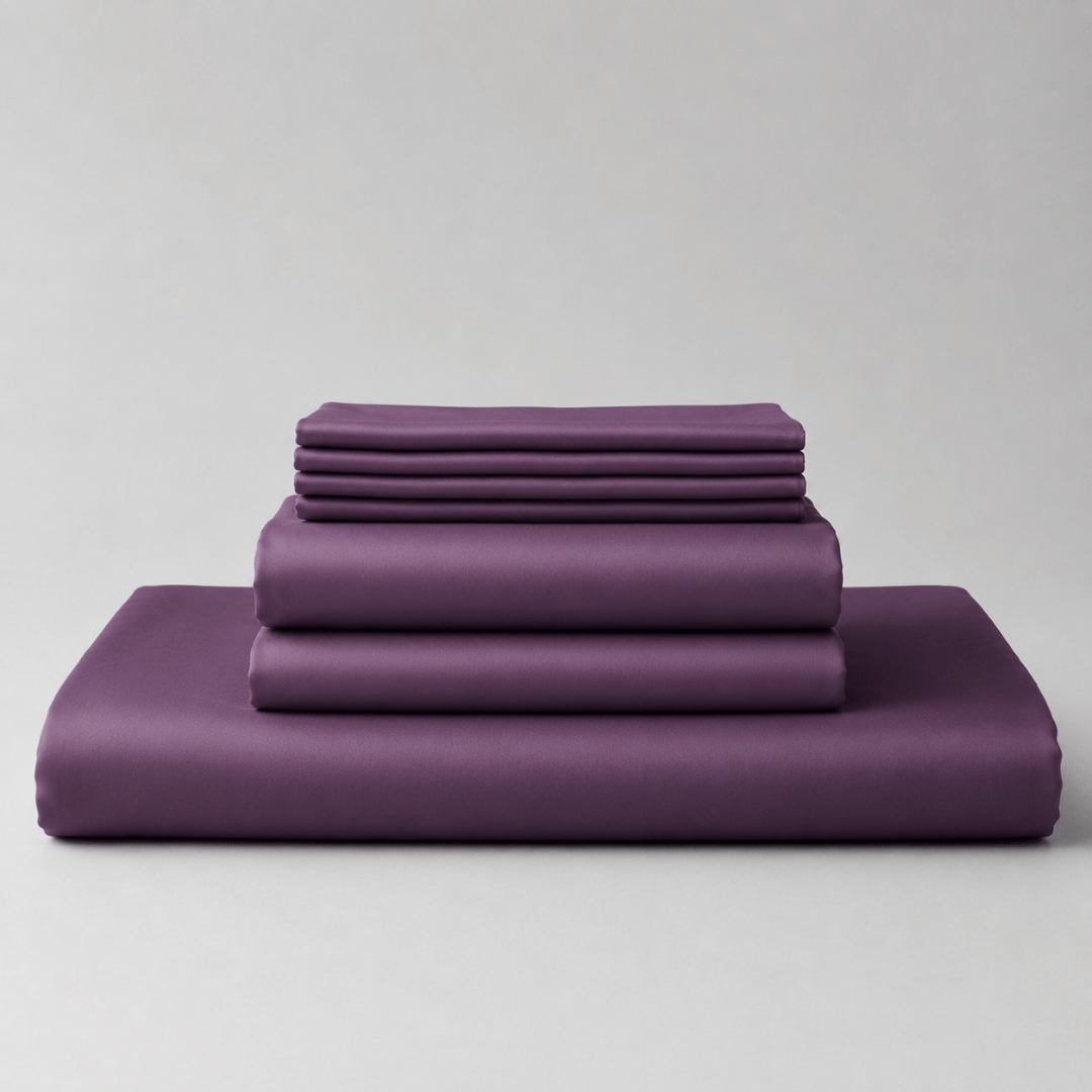 Постільна білизна з турецького однотонного сатину, двоспальний, бузковий, з резинкою на простирадлі
