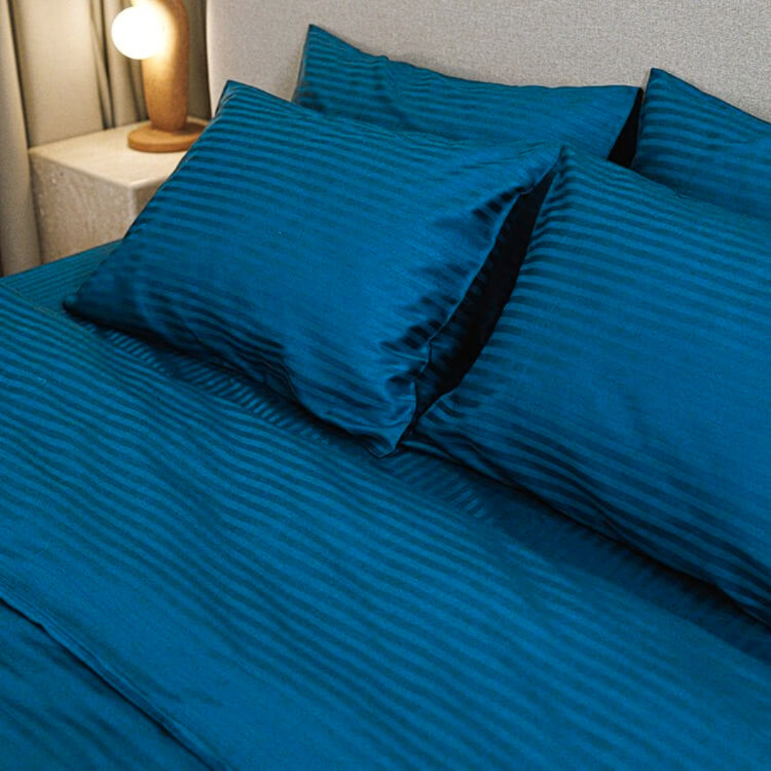 Постельное бельё из турецкого страйп-сатина, king size, сапфировый