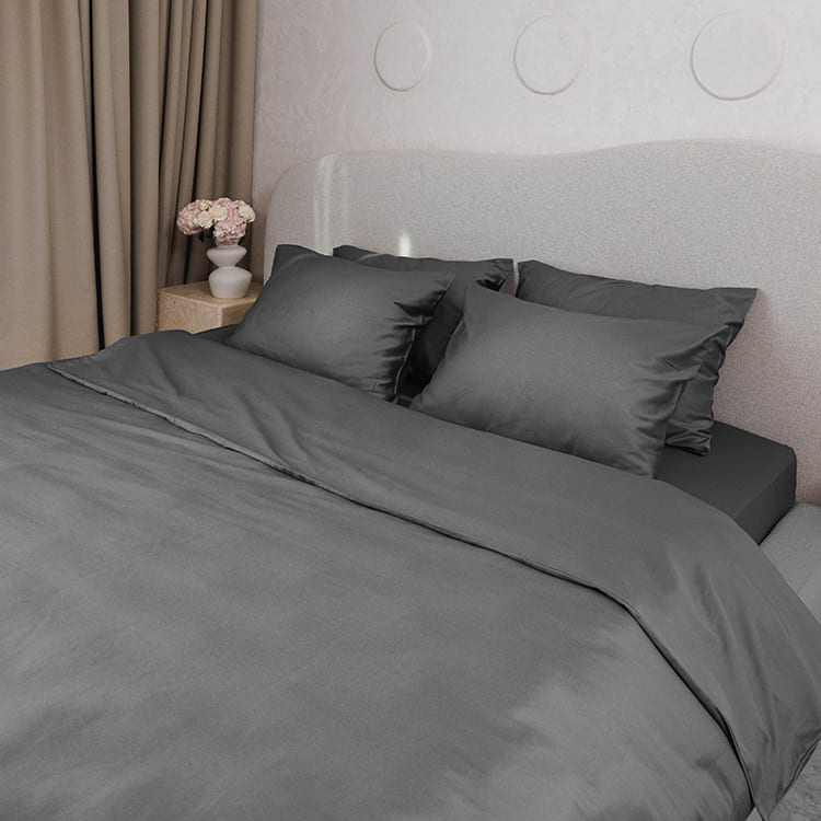 Постільна білизна з турецького однотонного сатину, king size, графітовий