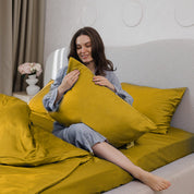 Постільна білизна з турецького однотонного сатину, king size, гірчичний