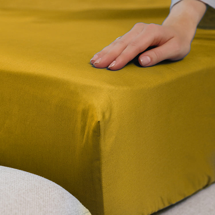 Постільна білизна з турецького однотонного сатину, king size, гірчичний