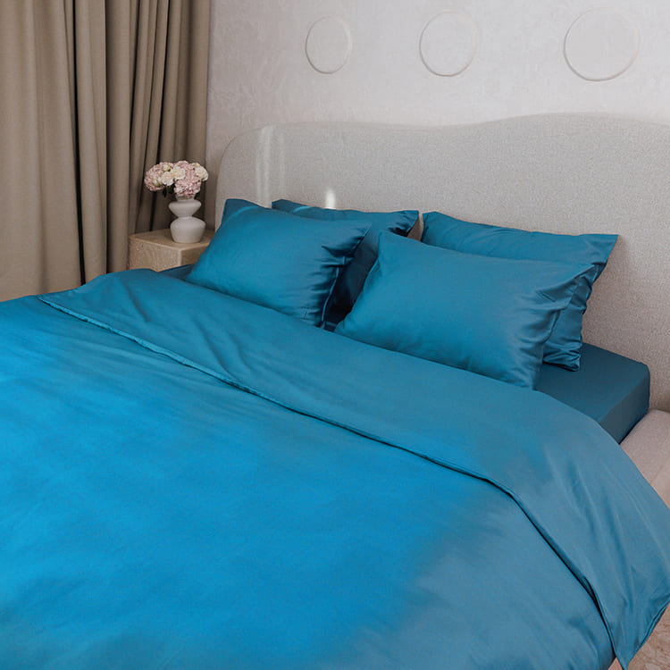 Постільна білизна з турецького однотонного сатину, king size, сапфіровий