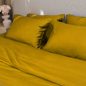 Постільна білизна з турецького однотонного сатину, king size, гірчичний