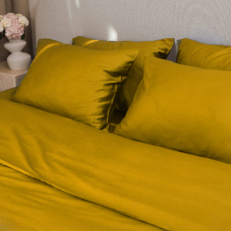 Постільна білизна з турецького однотонного сатину, king size, гірчичний